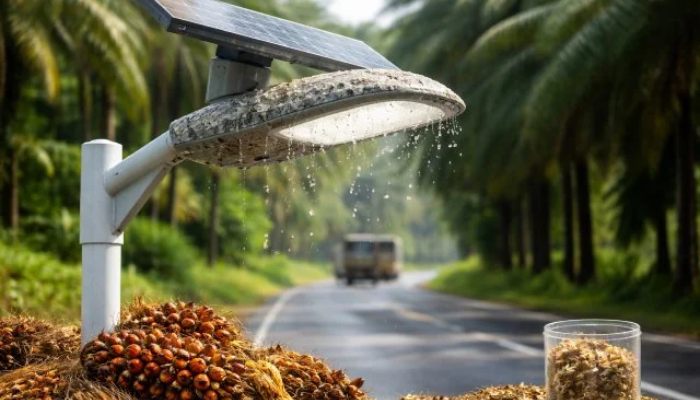 self cleaning streetlight oil palm waste